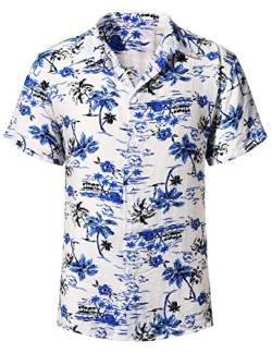 Yuson Girl Hawaii Hemd Männer Funky Hawaiihemd Herren Kurzarm Casual Floral Blumenmuster Hawaiihemd Unisex Button Down Baumwolle Sommerhemd Aloha Bedruckter Strand Beilaufig Hawaii Hemd(Weiß-2, XL) von Yuson Girl