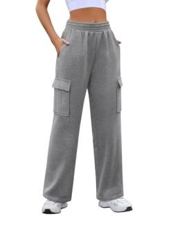 Yuson Girl Jogginghose Damen Gefütterte Cargohose Warme Fleece Baumwolle Freizeithose High Waist Sporthose Lang Thermo Fleece Sweathose Outdoor Kordelzug Traininghose mit Taschen(Dunkelgrau, L) von Yuson Girl