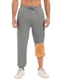 Yuson Girl Jogginghose Herren Baumwolle Fleece Gefüttert Trainingshose Warme Freizeithose Herren Winter Sherpa Sweatpants Thermo Sporthose Lang Fleecehose mit Kordelzug, Zwei Taschen(Mittelgrau, XXL) von Yuson Girl