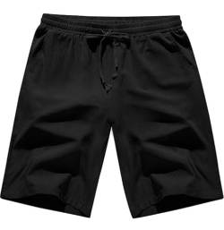 Yuson Girl Kurze Hosen Herren Shorts Leinenimitat Sommer Baumwolle Shorts Einfarbige Locker Kurze Freizeithose Leicht Elastische Taille Hose mit Taschen, Tunnelzug M-XXL(Schwarz, L) von Yuson Girl