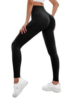 Yuson Girl Leggings Damen - Scrunch Butt Sport Leggings High Waist Push Up Blickdicht Leggins Sporthose mit Bauchkontrolle Seamless Leggings Yoga Fitnesshose für Damen Mädchen(Schwarz, M) von Yuson Girl