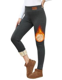 Yuson Girl Thermo Leggings Damen Gefüttert Thermoleggins Fleece Thermohosen Leggins High Waist Warme Winter Leggings Verdickte Thermal Plüsch Leggins(Grau-2, L) von Yuson Girl