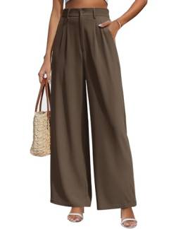 Yuson Girl Weite Hosen Damen Lockere Palazzo Hose Hohe Taille Stoffhose Lässig Gerade Beinform Hosen Einfarbig Hose Weites Bein Lang Elegant Freizeit Anzughose Damen mit Tasche(Braun, S) von Yuson Girl