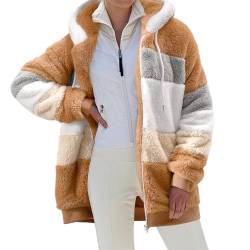 Yuson Girl Winterjacke Damen Warm Sherpa Kapuzenjacke Winter Fleece Teddyjacke Reißverschluss Plüschjacke Fleecejacke Hoodie Casual Kuscheljacke Damen Flauschig Mit Taschen(Braun, S) von Yuson Girl