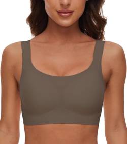 Yutdeng BH Damen ohne Bügel Bequemer BH Nahtloser Soft BH ohne Buegel Breite Träger U-Ausschnitt Bralette T Shirt BH Push Up Atmungsaktiver Bustier Klassische BHS für Damen,Grau,XXL von Yutdeng