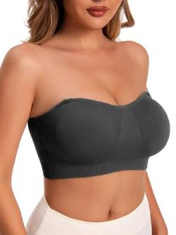 Yutdeng Bandeau BH Trägerlos Damen BH ohne Träger Bandeau Top Anti-Rutsch Comfy BH mit Durchsichtigen Trägern Tube Top Strapless Bra Gepolsterter Bralette Trägerloser BH Damen,Schwarz,L von Yutdeng