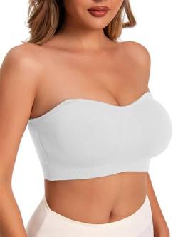 Yutdeng Bandeau BH Trägerlos Damen BH ohne Träger Bandeau Top Anti-Rutsch Comfy BH mit Durchsichtigen Trägern Tube Top Strapless Bra Gepolsterter Bralette Trägerloser BH Damen,Weiß,S von Yutdeng