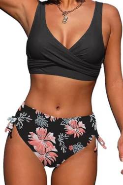 Yutdeng Bikini Damen Set Push Up Bikini Damen Bauchweg Sexy Zweiteiliger Badeanzug ohne Bügel Wickeloptik Bademode V Ausschnitt Badeanzüge Crossover Swimsuit Hoher Taille Strand Bikini Sets Chic Mode von Yutdeng