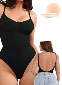 Yutdeng Body Rückenfreier Damen mit Klebe BH Shapewear Thong Shaping Bodysuit Bauchweg Verstellbare Träger Shaping Unterwäsche Figurformender Backless Body Shaper Rückenfrei Formend, Schwarz, XXL von Yutdeng