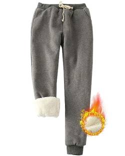 Yutdeng Damen Hose Warme Jogginghose Fleece Hosen Winter Thermo Sporthosen Sherpa Gefüttert Sweathose Frauen Sweatpants Verdickter Trainingshose Lang Casual Jogger Hose mit Taschen,Dunkelgrau,L von Yutdeng