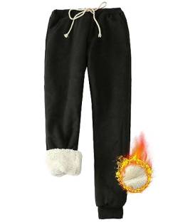 Yutdeng Damen Hose Warme Jogginghose Fleece Hosen Winter Thermo Sporthosen Sherpa Gefüttert Sweathose Frauen Sweatpants Verdickter Trainingshose Lang Casual Jogger Hose mit Taschen,Schwarz,XL von Yutdeng