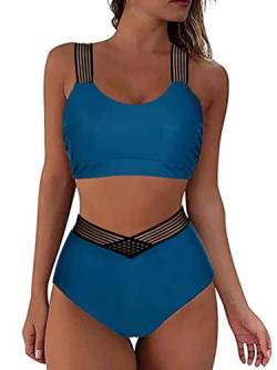 Yutdeng Damen Push Up Bikini Sets Hohe Taille Swimmwear Sexy Elegant Swimsuit Sets Sport Zweiteilig Bademode mit Elastische Trägern Breites Unterbrustband Badeanzüge Abnehmbar Chic,Blau,XL von Yutdeng