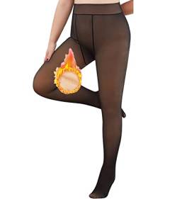 Yutdeng Damen Strumpfhosen Große Größen Fleece Pantyhose Dicke Thermostrumpfhose Fleece Leggings Gefälschte Durchscheinend Plüschstrümpfe Plus Größen Tights Thermal,Schwarz-S-90g,Einheitsgröße von Yutdeng