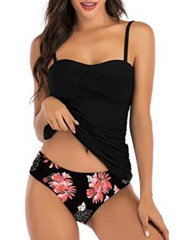 Yutdeng Damen Tankini Set Push Up Zweiteiler Badeanzug Bauchweg Bademode Sexy Bandeau Bikini mit Abnehmbar Träger und Bügel High Cut Bikinislip Triangel Bikinihose,Rosa,S von Yutdeng