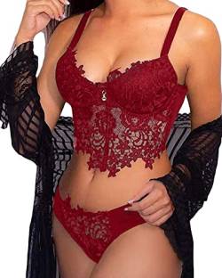 Yutdeng Dessous Damen Spitze BH Set Push Up BH und String Tanga Unterwäsche Frauen Reizwäsche Lingerie Sexy Grosse Grössen Babydoll von Yutdeng