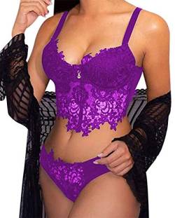 Yutdeng Dessous Damen Spitze BH Set Push Up BH und String Tanga Unterwäsche Frauen Reizwäsche Lingerie Sexy Grosse Grössen Babydoll von Yutdeng