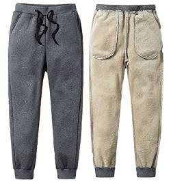 Yutdeng Herren Hose Warme Jogginghose Casual Sporthose Winter Fleece Sweatpants Sherpa Gefüttert Hosen mit Taschen Herren Sweathose Elastische Freizeithose Thermo Mode,Grau,3XL von Yutdeng