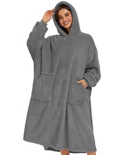 Yutdeng Hoodie Decke Lang Übergroße Hoodie Damen Herren Winter Warm Decken Hoodie Blanket Kuschel Hoodie Decke mit Kapuze Teddy Pullover Decke mit Ärmeln Kuscheljacke Flauschig,Dunkelgrau von Yutdeng