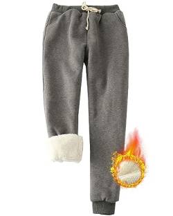 Yutdeng Jogginghose Damen Warm Winter Fleece Gefütterte Freizeithose für Frauen Trainingshose Sporthose Thermo Jogginghose Sweathose Damen Lang für Gym Trainings Jogging Hosen,Grau,M von Yutdeng