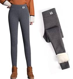 Yutdeng Leggings Gefüttert Damen Winter Warme Thermo Leggins Innenfleece Thermoleggins High Waist Dicke Fleece Slim Stretch Hose Winterleggins Sporthose für Frauen, Grau, 3XL von Yutdeng