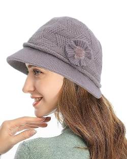 Yutdeng Strickmütze Damen Hut Winter Fischerhut Blume Beanie Mütze Wintermütze Bucket Hat Winterhut Anglerhut Strickmützen für Damen Warme Wollmütze Damenmützen Winter Herbst,Khaki von Yutdeng