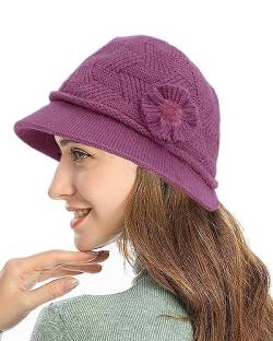 Yutdeng Strickmütze Damen Hut Winter Fischerhut Blume Beanie Mütze Wintermütze Bucket Hat Winterhut Anglerhut Strickmützen für Damen Warme Wollmütze Damenmützen Winter Herbst,Rosa von Yutdeng