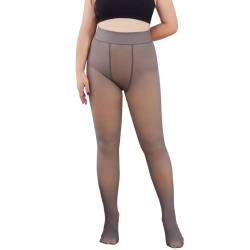 Yutdeng Strumpfhosen Damen Warme Thermo Strumpfhose Gefüttert Große Größen Transparent Fleece Thermostrumpfhose Plüschstrümpfe Bauchweg Feinstrumpfhose, Grau, 90g von Yutdeng