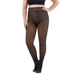 Yutdeng Strumpfhosen Damen Warme Thermo Strumpfhose Gefüttert Große Größen Transparent Fleece Thermostrumpfhose Plüschstrümpfe Bauchweg Feinstrumpfhose, Schwarz, 90g von Yutdeng