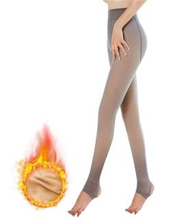 Yutdeng Strumpfhosen Fleece Gefälschte Durchscheinend Tights Damen Winter Thermoleggings Elastizität Plüschstrümpfe Warm Fußlose Pantyhose Hohe Taille,Grau-L-320g,Einheitsgröße von Yutdeng