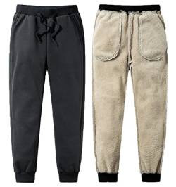 Yutdeng Winter Jogginghose Herren Gefütterte Casual Sweathose Fleece Warme Trainingshose Thermo Sporthose Lang Track Pants Freizeithose Männer, Schwarz, XXL von Yutdeng