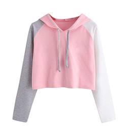 Yuwegr Damen Hoodie Kurz Pullover Kapuzenpullover Bauchfrei Sweatshirt Jacke Herbst Winter Casual Frauen Langarm Kapuzenpulli (XL, Rosa) von Yuwegr