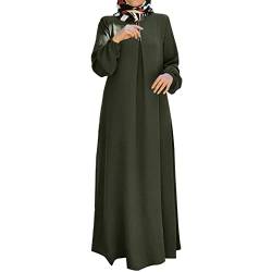 Yuwegr Damen Kleider Langarm Muslim Kleid Frauen Robe Nationaler Stil Gedruckt Große Größen Lange Ärmel Maxikleid (A4-Green, M) von Yuwegr
