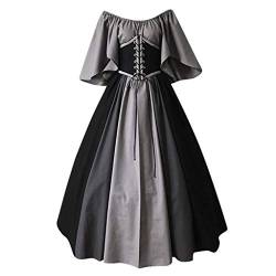 Yuwegr Damen Kleider Mittelalter Renaissance Vintage Gothic Kleid Frauen Schulterfrei Patchwork Maxikleid Party Lange Kleid Plus Size (S, Schwarz) von Yuwegr