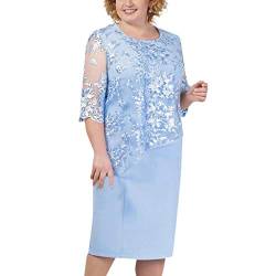 Yuwegr Damen Kleider Plus Size Pailletten Halbe Ärmel Kleid Cocktail Abend Party Mode Midikleid 3 Farbe S-5XL (L, Blau) von Yuwegr