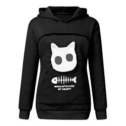 Yuwegr Kapuzenpullover Damen Sweatshirt Animal Pouch Hoodie Frauen Langarm Carry Cat Atmungsaktive Pullover Kapuzenpulli (EU-36/CN-M, Schwarz) von Yuwegr