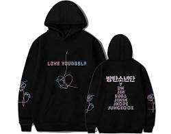 Yuxrytue Love Yourself Hoodie Frauen Mädchen Bangtan Jungen Sweatshirt Jungkook Suga Jin V RM Pullover Kordelzug Hoodies Tops Mantel, schwarz, Small von Yuxrytue