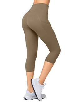 Yvette Capri Leggings mit Taschen für Frauen Hohe Taille Workout Leggings Butt Lifting Bauchkontrolle Damen Leggings, dunkelbraun, Klein von Yvette