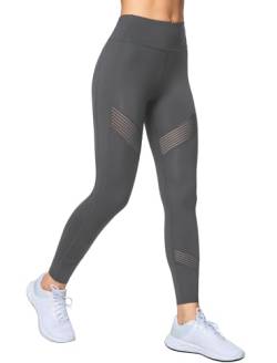 Yvette Damen 7/8 Sport Leggings mit Mesh Blickdicht high Waist Sporthose Gym Leggins, Grau,L von Yvette