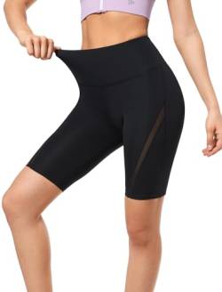 Yvette Damen Kurze Leggings Mesh High Waist Radlerhose Blickdicht Scrunch Sporthose Fitness Sommer, Schwarz, 2XL von Yvette