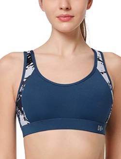 Yvette Damen Sport BH Starker Halt Große Größe Gekreuzt Rücken Gepolstert Fitness Lauf Joggen Yoga Bra, Blau, 95F von Yvette