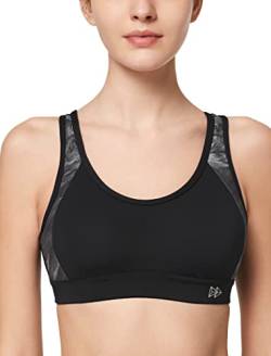 Yvette Damen Sport BH Starker Halt Große Größe Gekreuzt Rücken Gepolstert Fitness Lauf Joggen Yoga Bra, Schwarz/Grau, 70C von Yvette