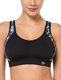 Yvette Damen Sport BH Starker Halt Große Größe Gekreuzt Rücken Gepolstert Fitness Lauf Joggen Yoga Bra,Black/Blue Print,85E von Yvette