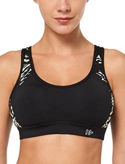 Yvette Damen Sport BH Starker Halt Große Größe Gekreuzt Rücken Gepolstert Fitness Lauf Joggen Yoga Bra,Black/Leopard Print,95D von Yvette