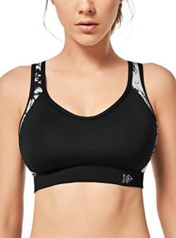 Yvette Damen Sport BH Starker Halt Große Größe Gekreuzt Rücken Gepolstert Fitness Lauf Joggen Yoga Bra,Schwarz,105C von Yvette