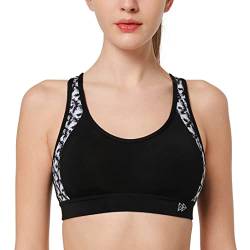 Yvette Damen Sport BH Starker Halt Große Größe Gekreuzt Rücken Gepolstert Fitness Lauf Joggen Yoga Bra,Schwarz/Print,100F von Yvette