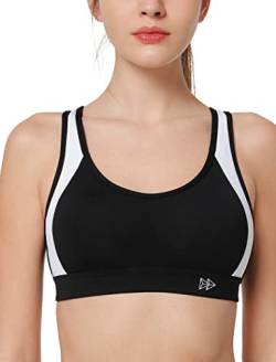 Yvette Damen Sport BH Starker Halt Große Größe Gekreuzt Rücken Gepolstert Fitness Lauf Joggen Yoga Bra,Schwarz/Weiß,105D von Yvette