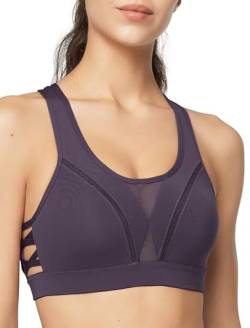 Yvette Damen Sport BH Starker Halt Mesh Träger Ringerrücken Ohne Bügel Gepolster für Fitness Lauf Joggen Yoga Bra, Purple001,L von Yvette