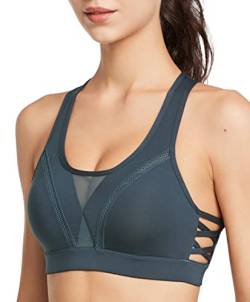 Yvette Damen Sport BH starker Halt mit Mesh Große Brüste für Fitness Lauf Joggen, Grau, 4XL Große Größen von Yvette