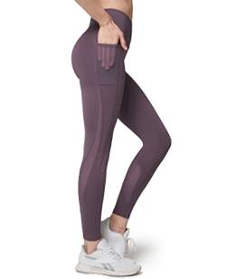 Yvette Damen Sport Leggings mit Mesh Tasche, high Waist Sporthose Streetwear Sportleggings, Lila, S von Yvette