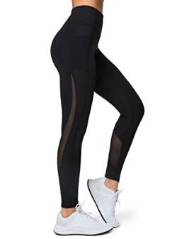 Yvette Damen Sport Leggings mit Mesh Tasche, high Waist Sporthose Streetwear Sportleggings, Schwarz, 5XL von Yvette